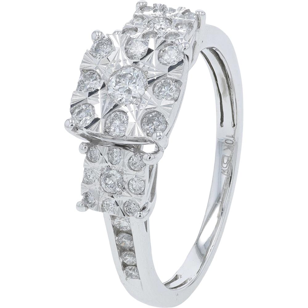 10K White Gold Diamond Cluster Engagement Ring - 0.50 Carat Total Diamond Weight