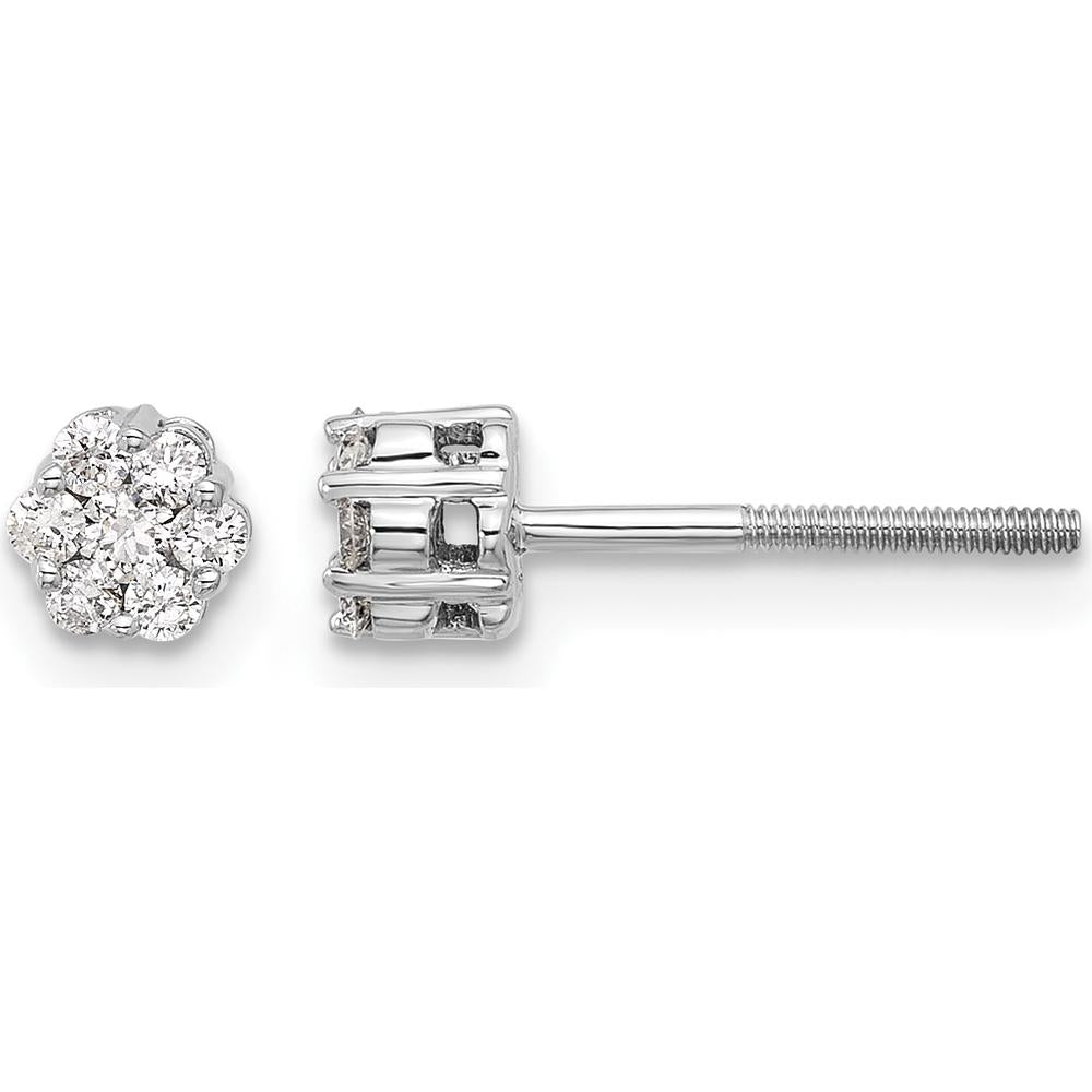 10K White Gold Diamond Cluster Post Earrings - 0.50 Carat Total Diamond Weight by Oro Pregiato