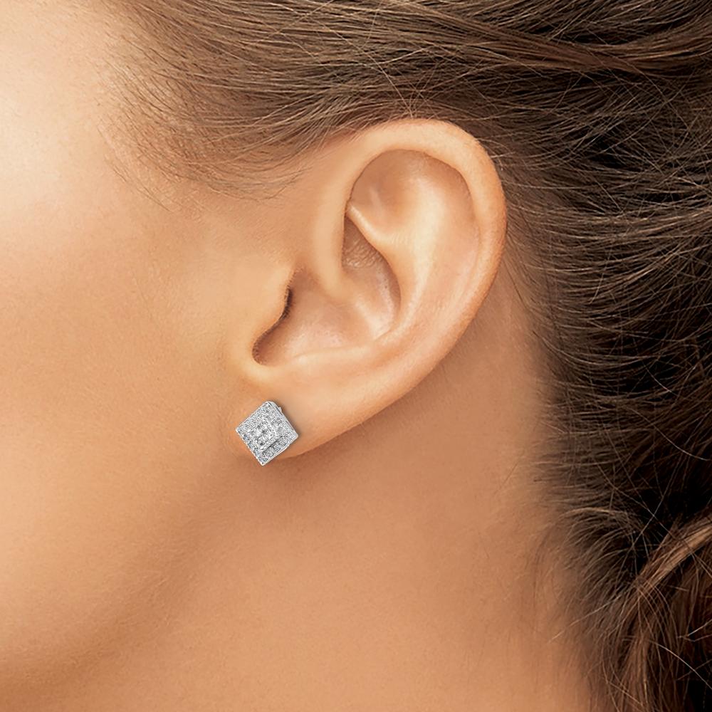 10K White Gold Diamond Cluster Post Earrings - 1.0 Carat Total Diamond Weight by Oro Pregiato