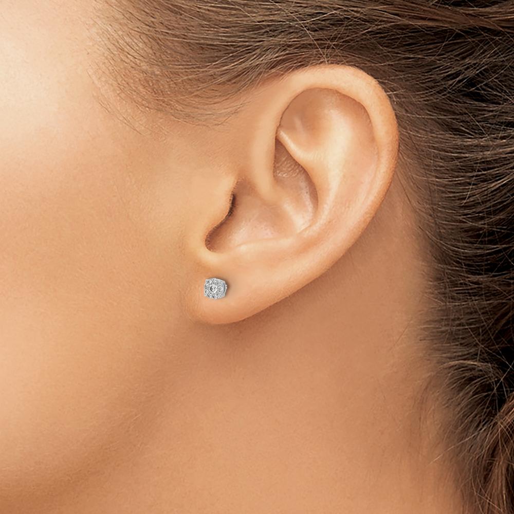 10K White Gold Diamond Cluster Post Earrings - 1.00 Carat Total Diamond Weight by Oro Pregiato
