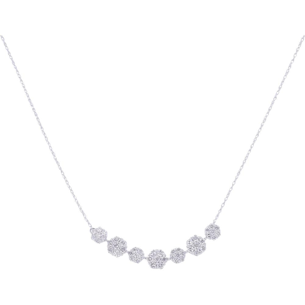 10K White Gold Diamond Cluster Radiance Necklace - 1.00 Carat Total Diamond Weight