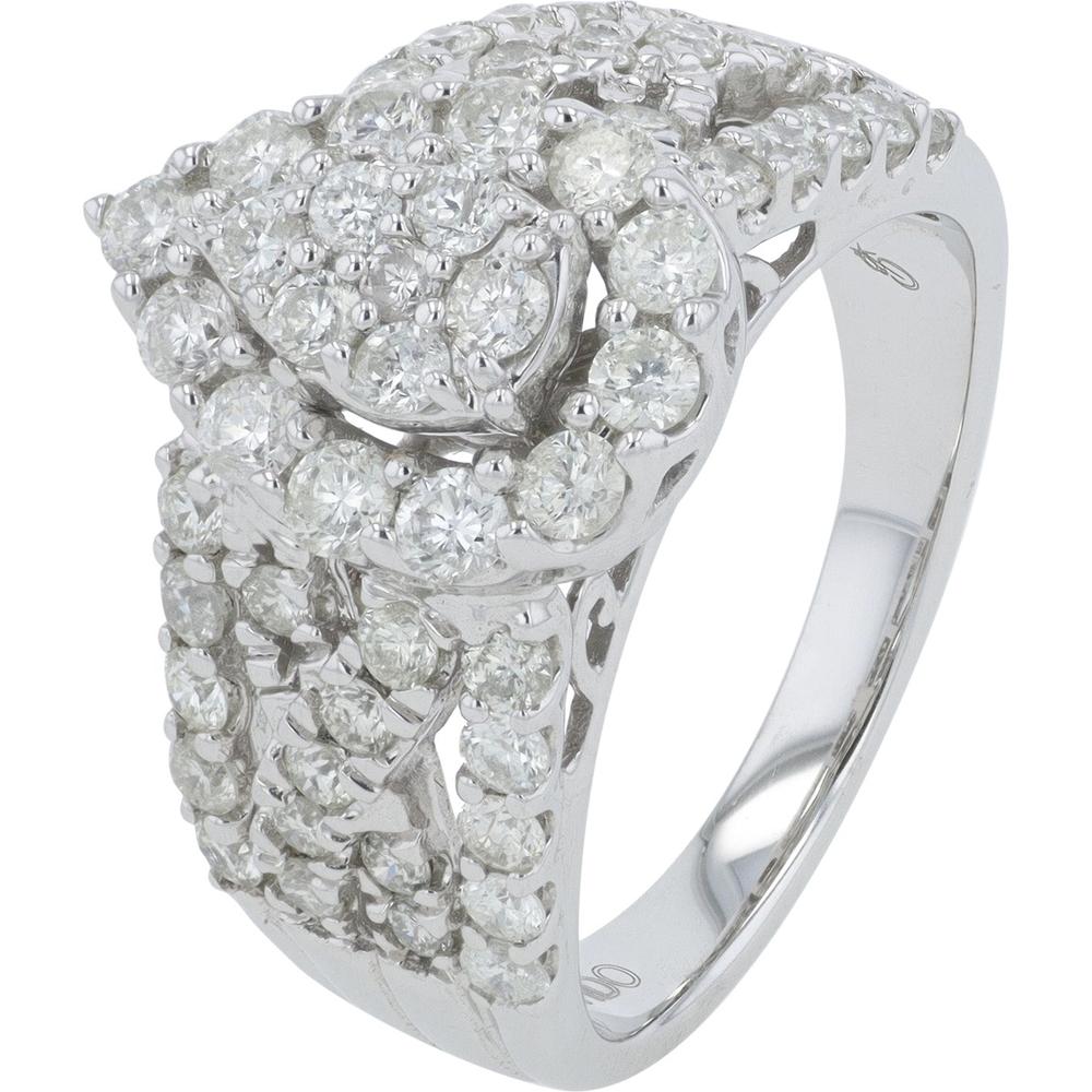 10K White Gold Diamond Cluster Ring - 1.50 Carats Total Diamond Weight