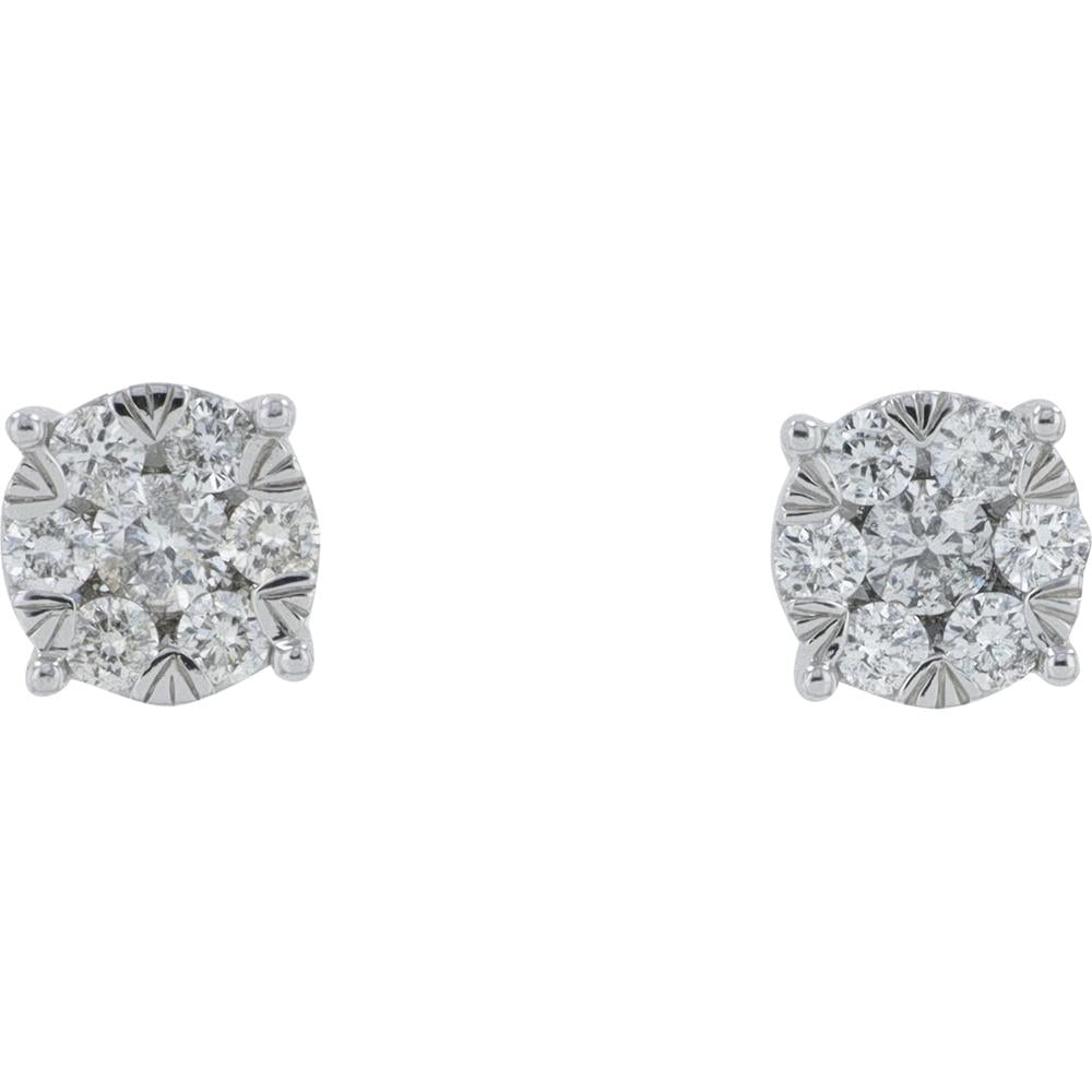 10K White Gold Diamond Cluster Stud Earrings - 0.33 Carat Total Diamond Weight
