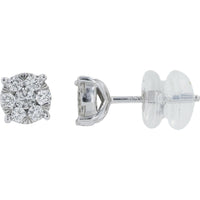 10K White Gold Diamond Cluster Stud Earrings - 0.33 Carat Total Diamond Weight