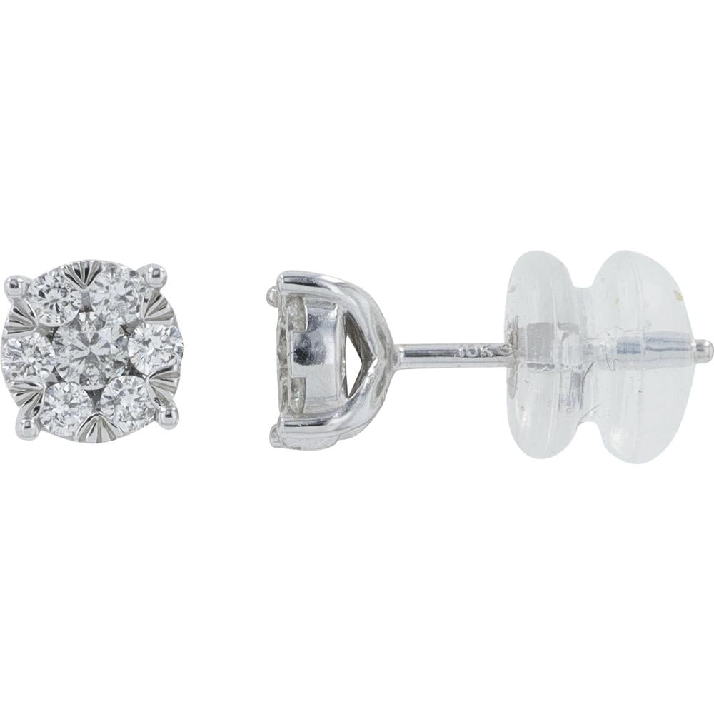 10K White Gold Diamond Cluster Stud Earrings - 0.33 Carat Total Diamond Weight