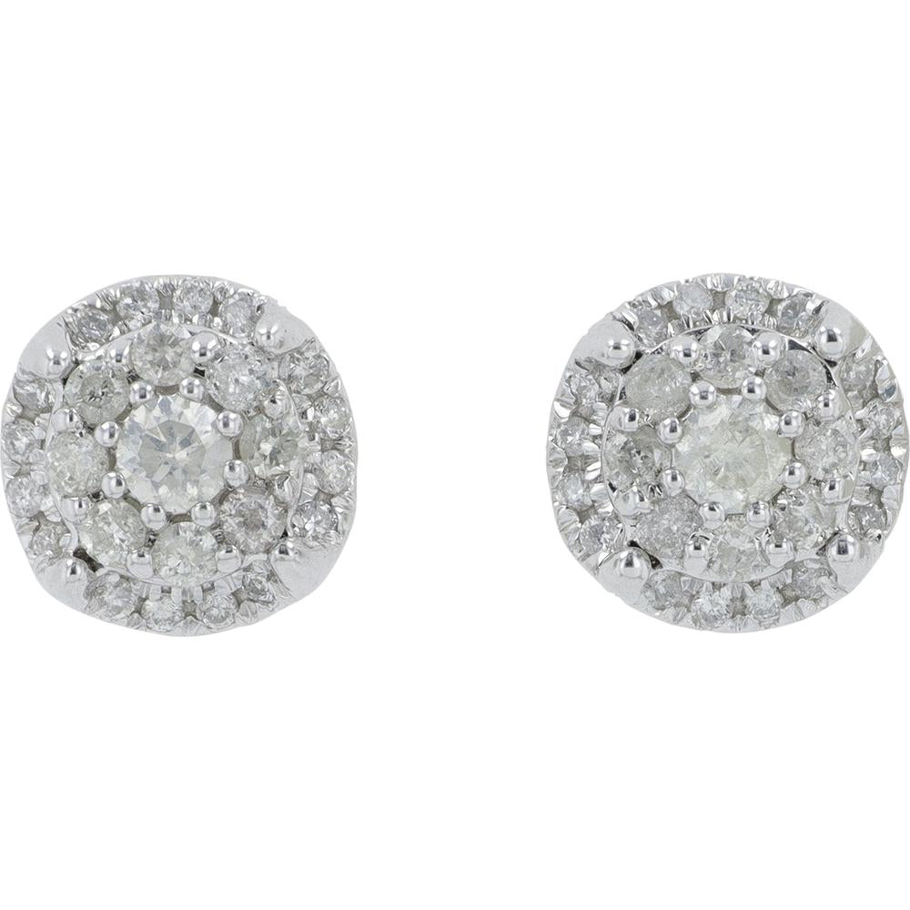 10K White Gold Diamond Cluster Stud Earrings - 0.50 Carat Total Diamond Weight