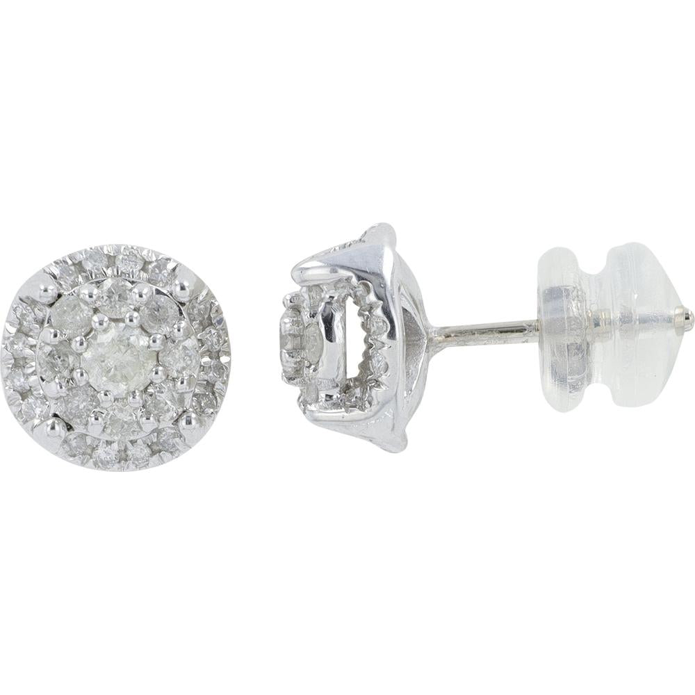 10K White Gold Diamond Cluster Stud Earrings - 0.50 Carat Total Diamond Weight