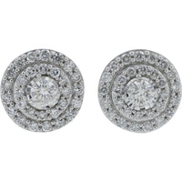 10K White Gold Diamond Cluster Stud Earrings - 1.00 Carat Total Diamond Weight