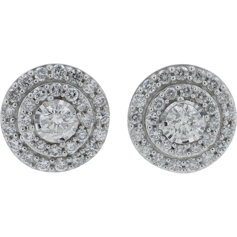 10K White Gold Diamond Cluster Stud Earrings - 1.00 Carat Total Diamond Weight