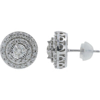 10K White Gold Diamond Cluster Stud Earrings - 1.00 Carat Total Diamond Weight
