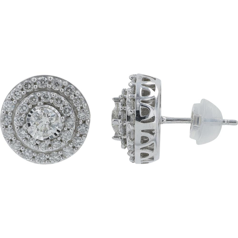 10K White Gold Diamond Cluster Stud Earrings - 1.00 Carat Total Diamond Weight