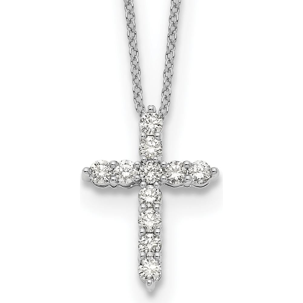 10K White Gold Diamond Cross Necklace with Rhodium Plating - 0.25 Carat Total Diamond Weight by Oro Pregiato