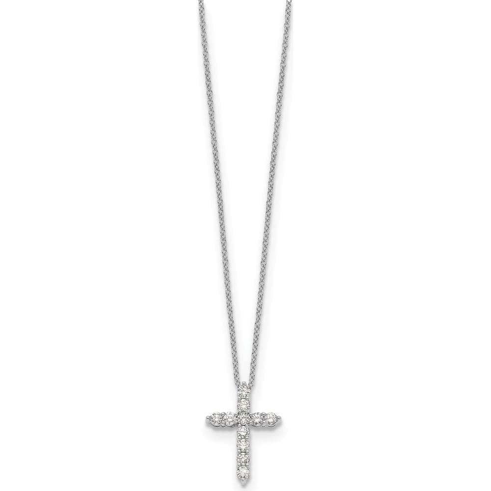 10K White Gold Diamond Cross Necklace with Rhodium Plating - 0.25 Carat Total Diamond Weight by Oro Pregiato