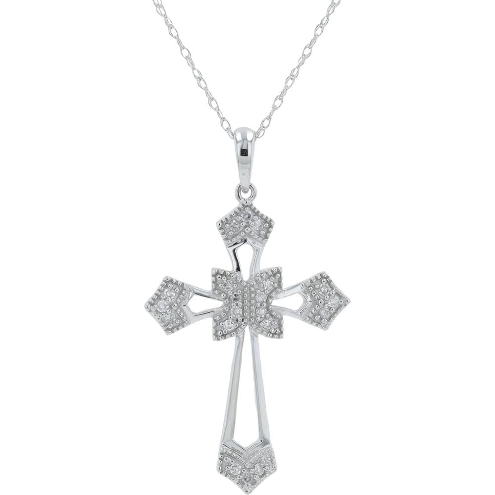 10K White Gold Diamond Cross Pendant - 0.10 Carat Total Diamond Weight