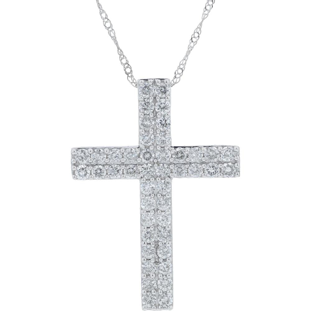 10K White Gold Diamond Cross Pendant - 1.00 Carat Total Diamond Weight