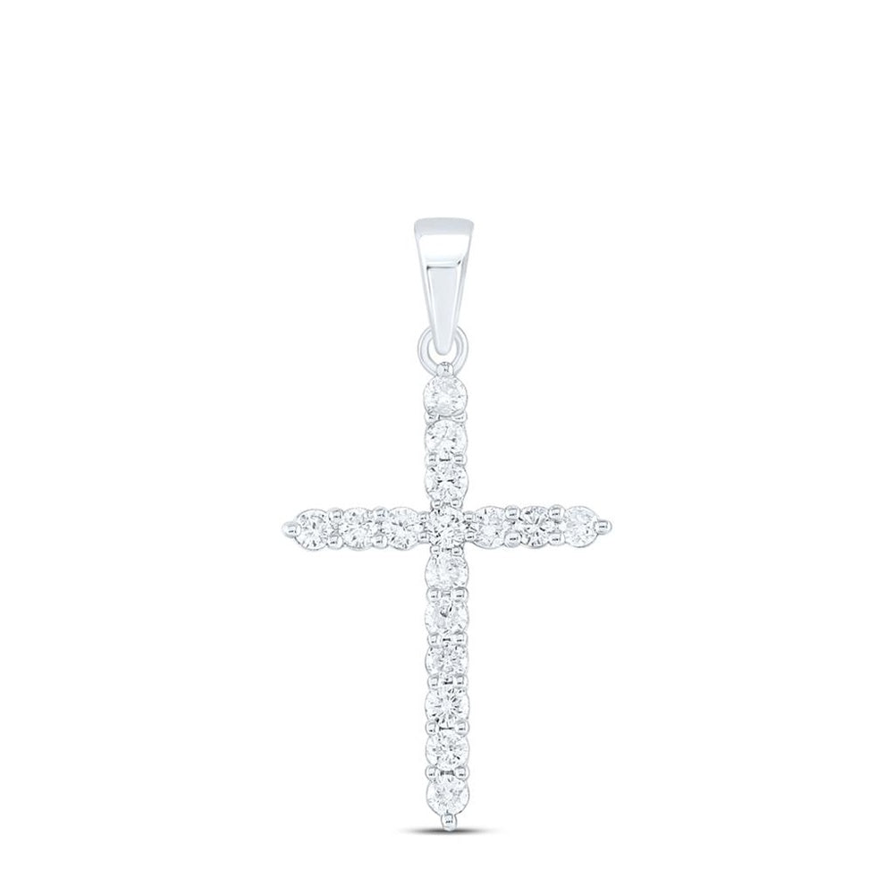 10K White Gold Diamond Cross Pendant - 1/2 Carat Total Diamond Weight