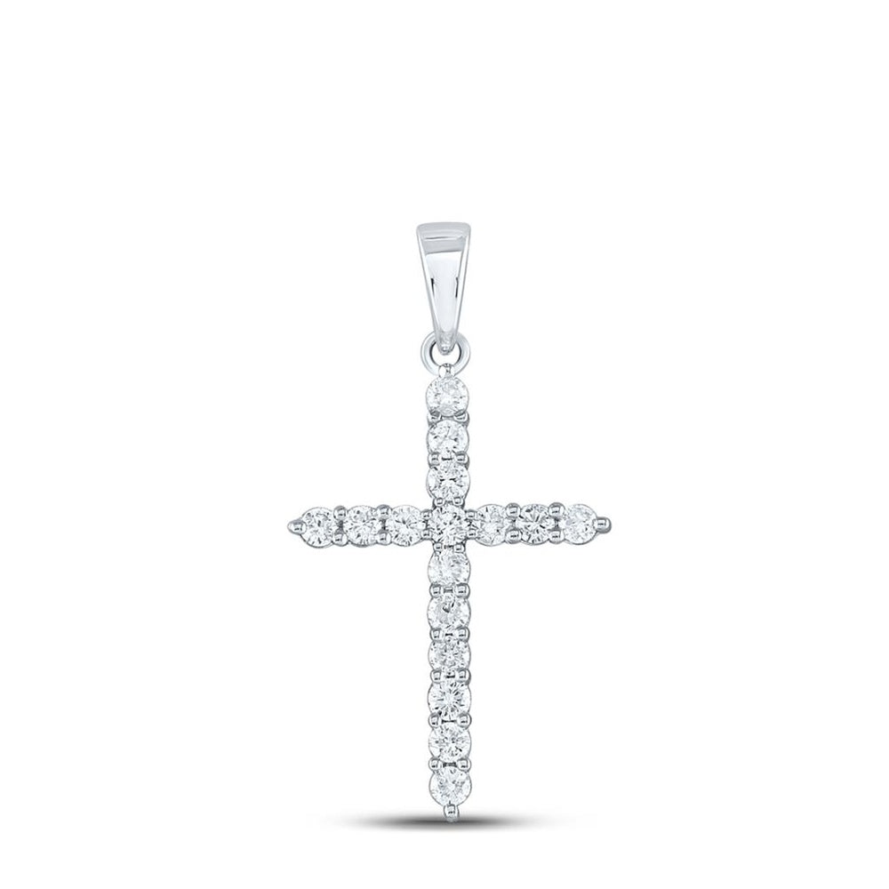 10K White Gold Diamond Cross Pendant - 1/2 Carat Total Diamond Weight