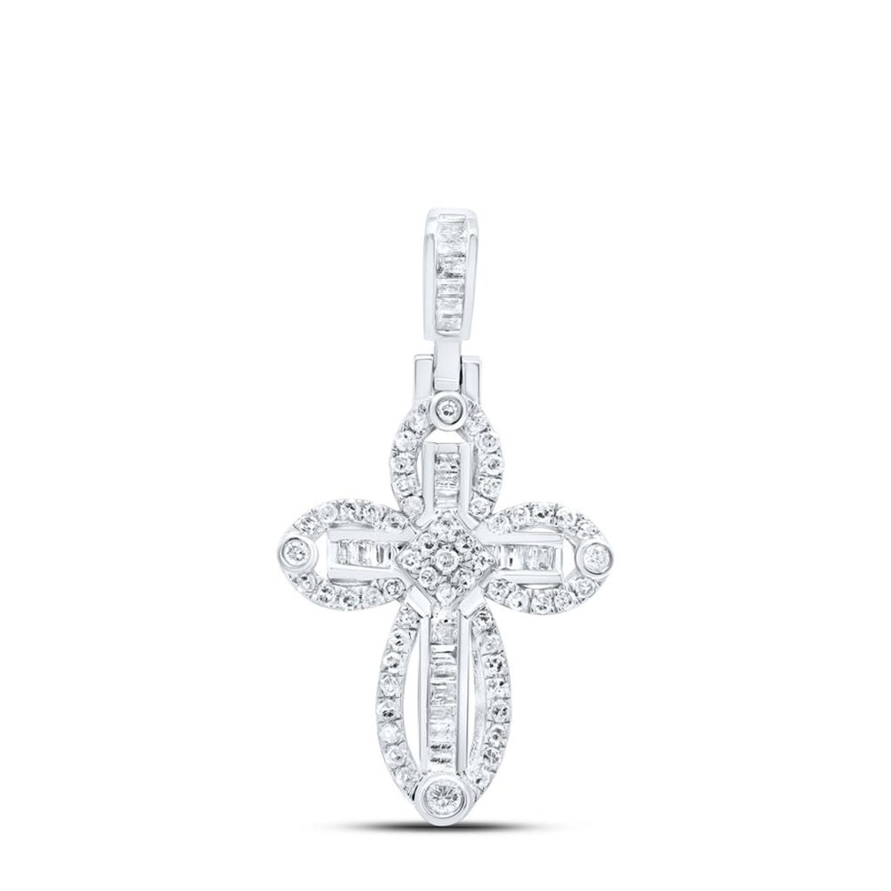 10K White Gold Diamond Cross Pendant - 1/2 Carat Total Diamond Weight