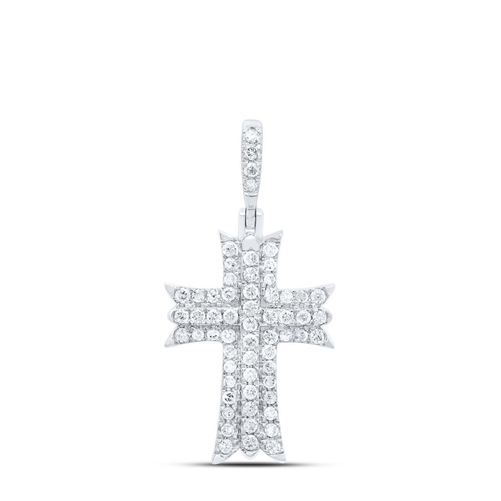 10K White Gold Diamond Cross Pendant - 1/2 Carat Total Diamond Weight