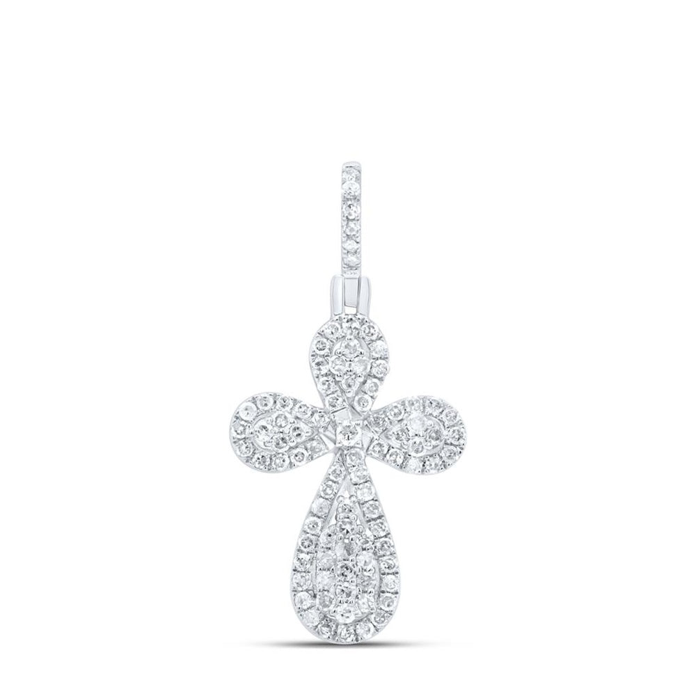 10K White Gold Diamond Cross Pendant - 1/2 Carat Total Diamond Weight