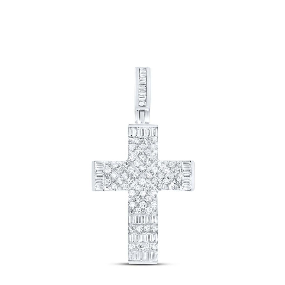10K White Gold Diamond Cross Pendant - 1/2 Carat Total Diamond Weight