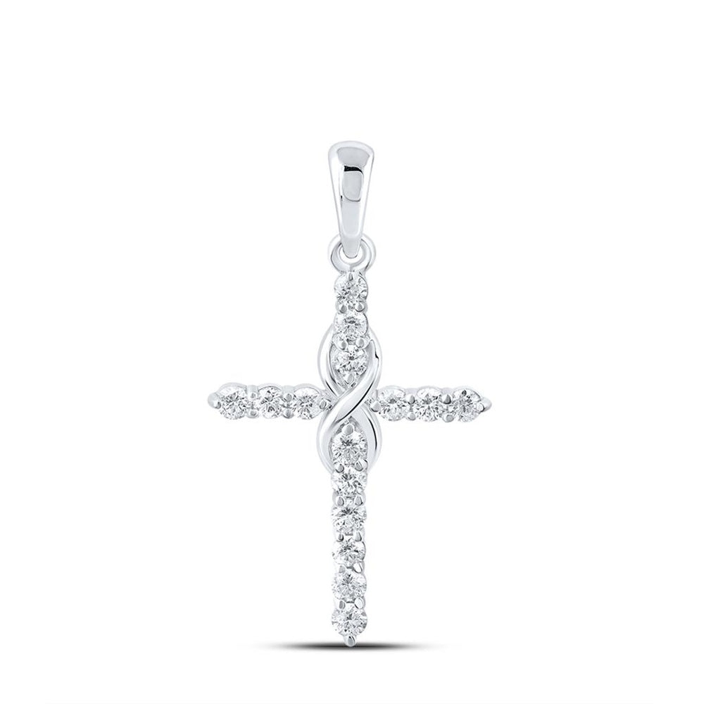 10K White Gold Diamond Cross Pendant - 1/2 Carat Total Diamond Weight