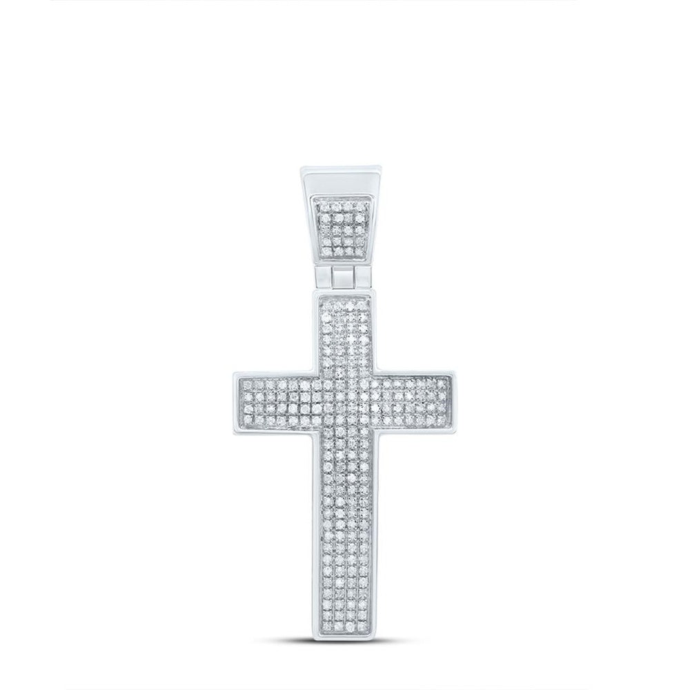 10K White Gold Diamond Cross Pendant - 1/2 Carat Total Diamond Weight