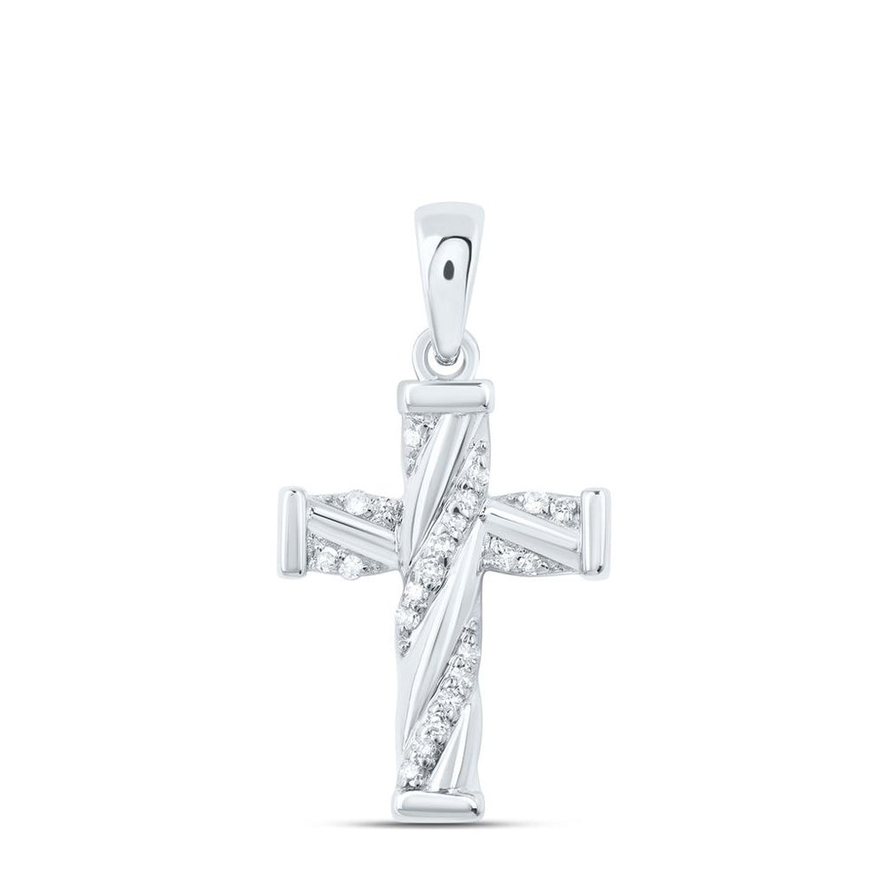 10K White Gold Diamond Cross Pendant - 1/20 Carat Total Diamond Weight