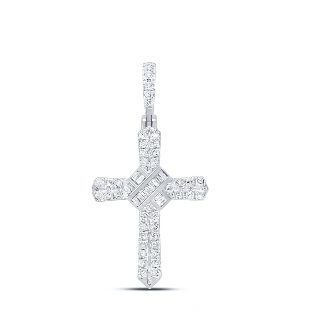 10K White Gold Diamond Cross Pendant - 1/4 Carat Total Diamond Weight