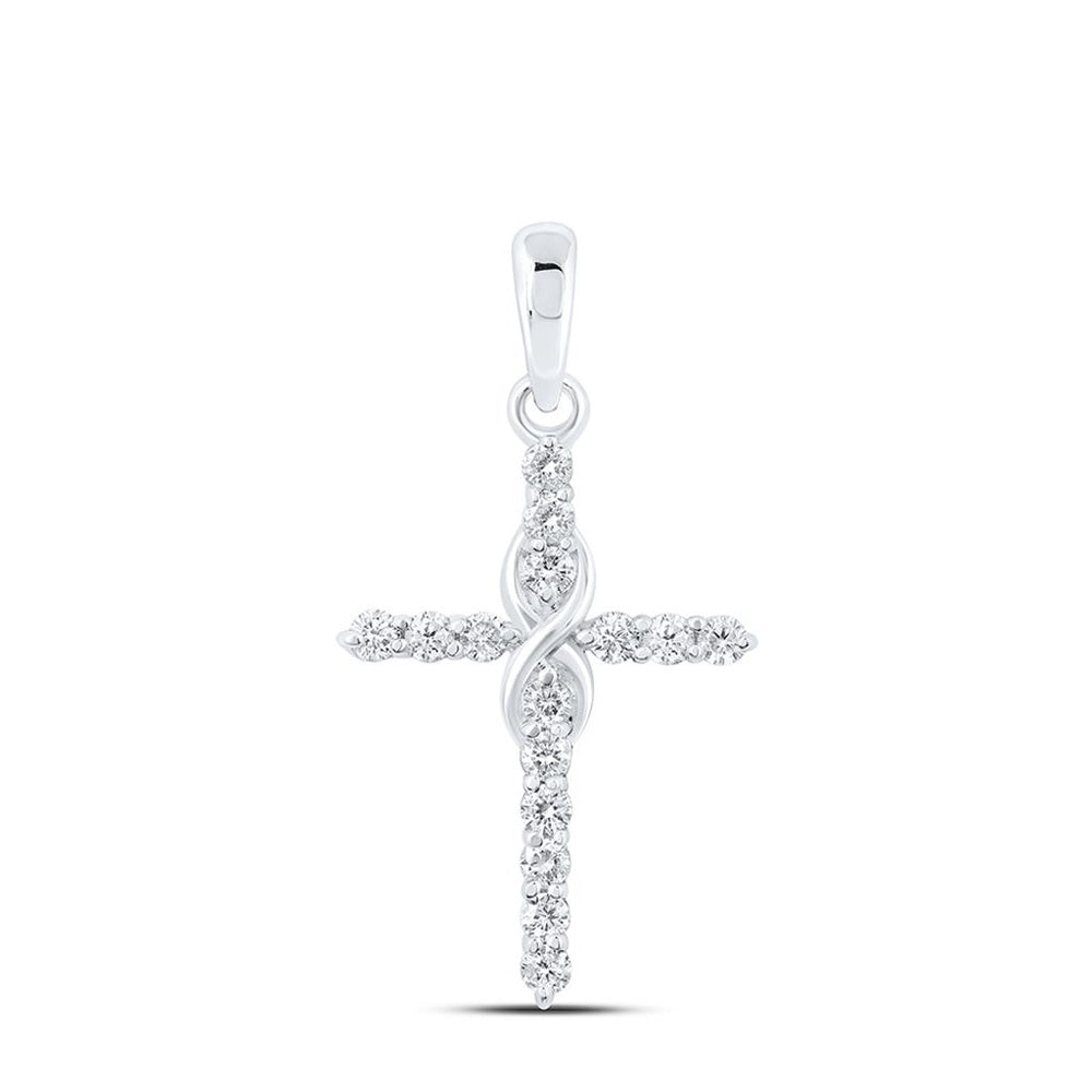 10K White Gold Diamond Cross Pendant - 1/4 Carat Total Diamond Weight