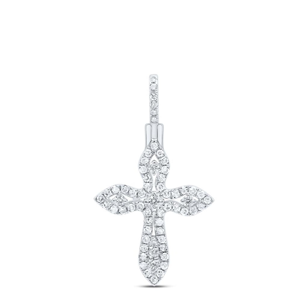 10K White Gold Diamond Cross Pendant - 3/8 Carat Total Diamond Weight