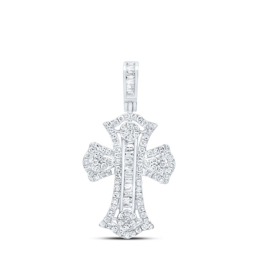10K White Gold Diamond Cross Pendant - 5/8 Carat Total Diamond Weight