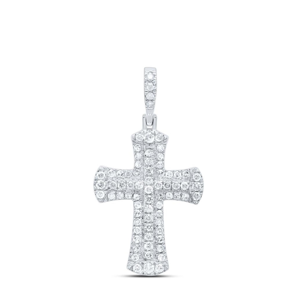 10K White Gold Diamond Cross Pendant - 5/8 Carat Total Diamond Weight