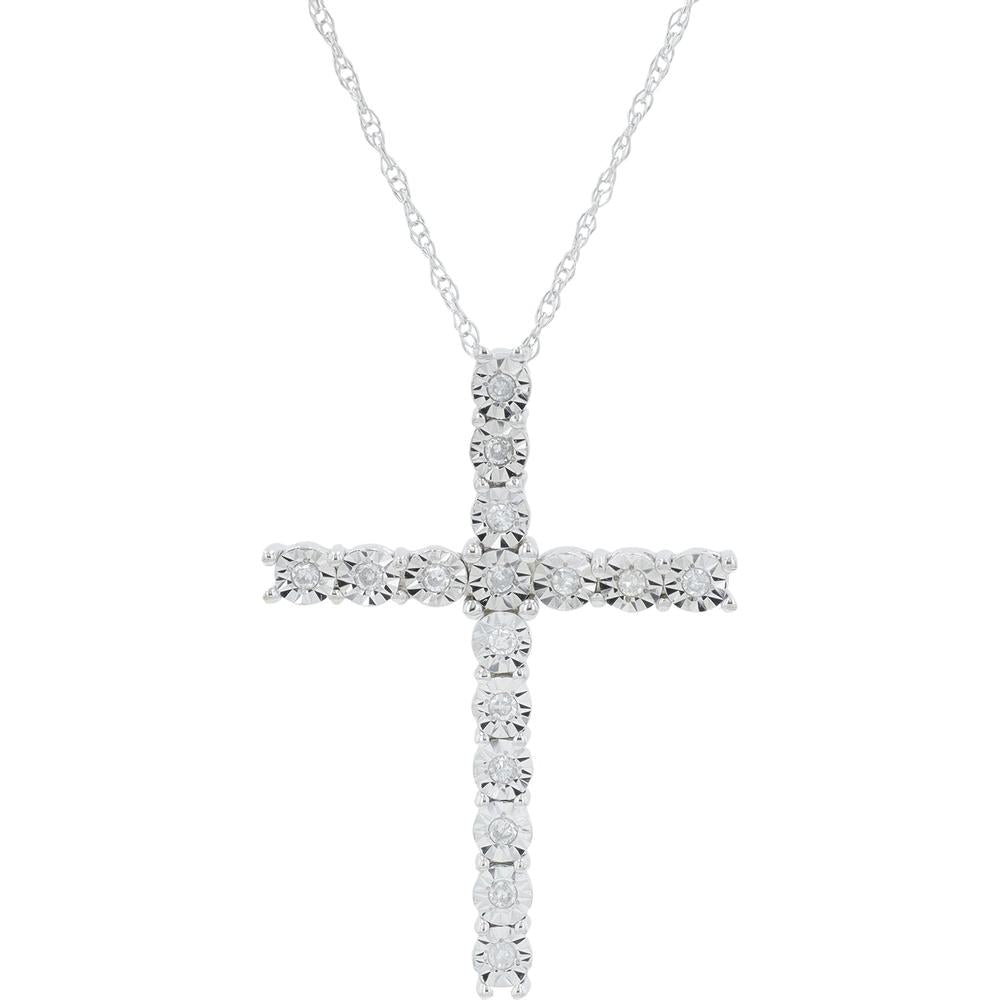 10K White Gold Diamond Cross Pendant with 0.10 Carat Total Diamond Weight