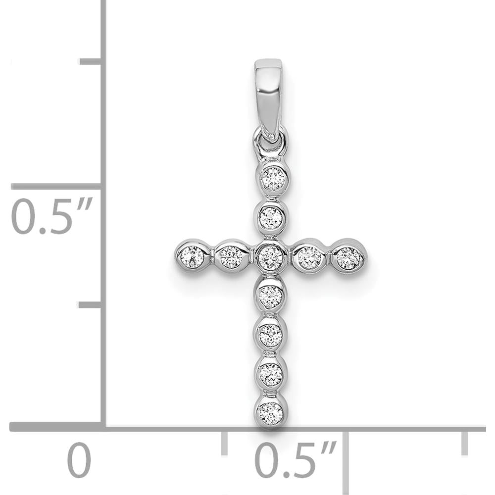 10K White Gold Diamond Cross Pendant with 1/10 Carat. Diamond Total Weight by Oro Pregiato