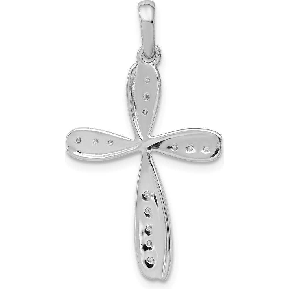 10K White Gold Diamond Cross Pendant with 1/15 Carat Total Diamond Weight by Oro Pregiato