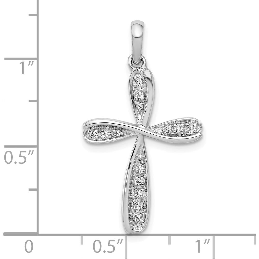 10K White Gold Diamond Cross Pendant with 1/15 Carat Total Diamond Weight by Oro Pregiato