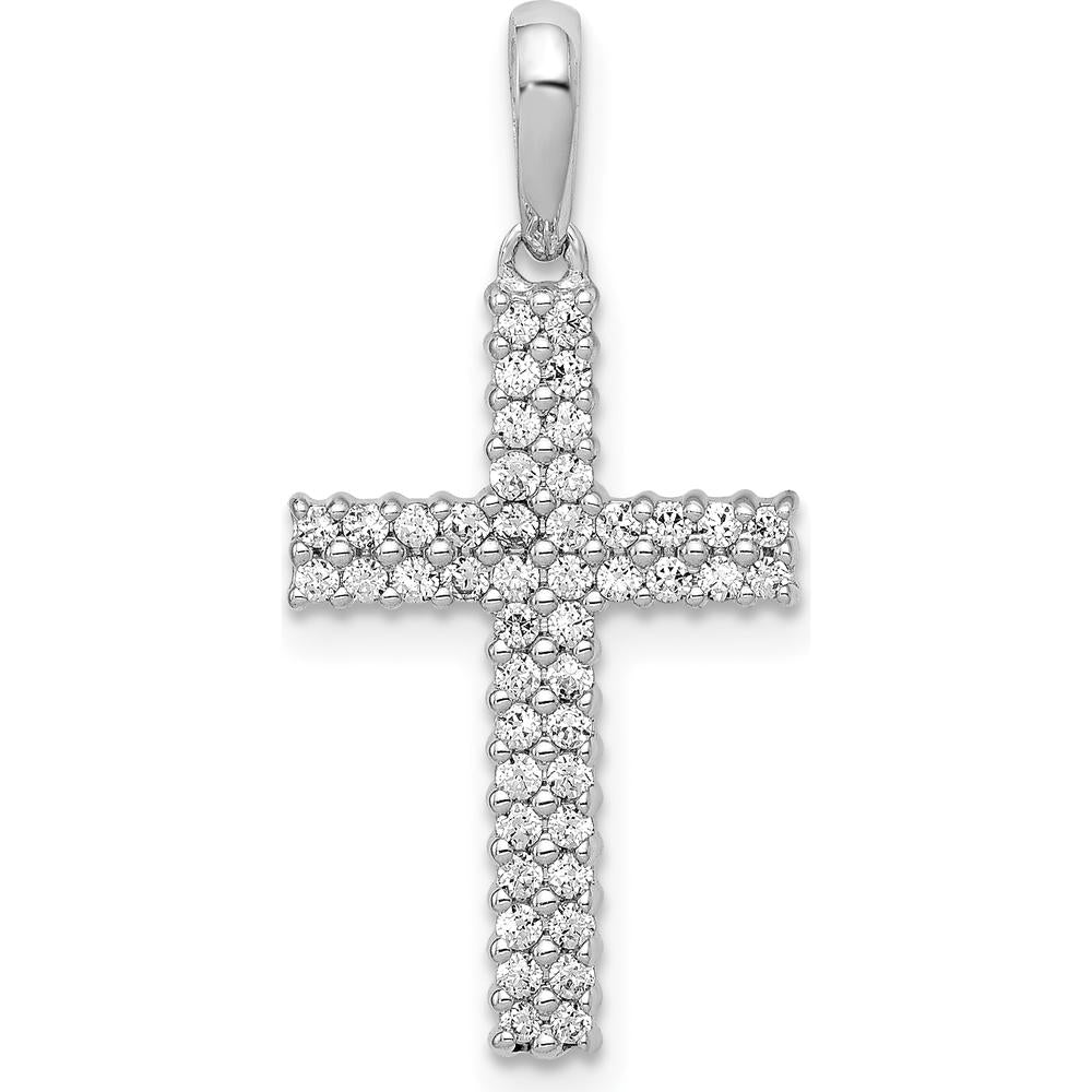 10K White Gold Diamond Cross Pendant with 1/4 Carat Total Diamond Weight by Oro Pregiato