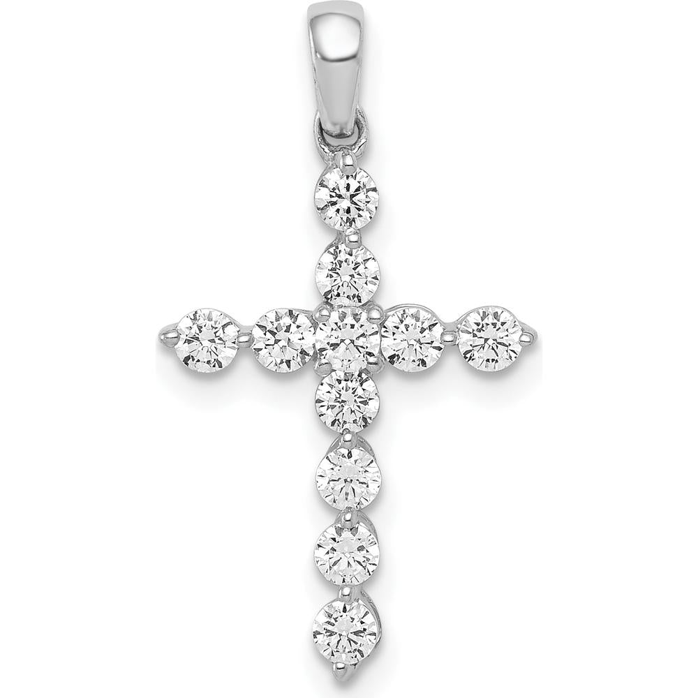 10K White Gold Diamond Cross Pendant with Graduating Round Diamonds - 0.50 Carat Total Diamond Weight by Oro Pregiato