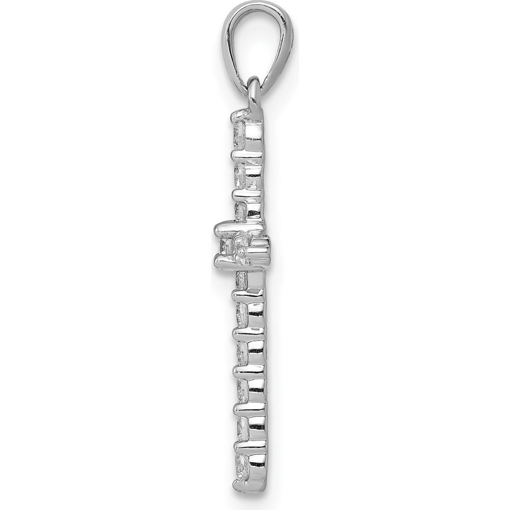 10K White Gold Diamond Cross Pendant with Prong-Set Round Diamonds - 0.25 Carat Total Diamond Weight by Oro Pregiato