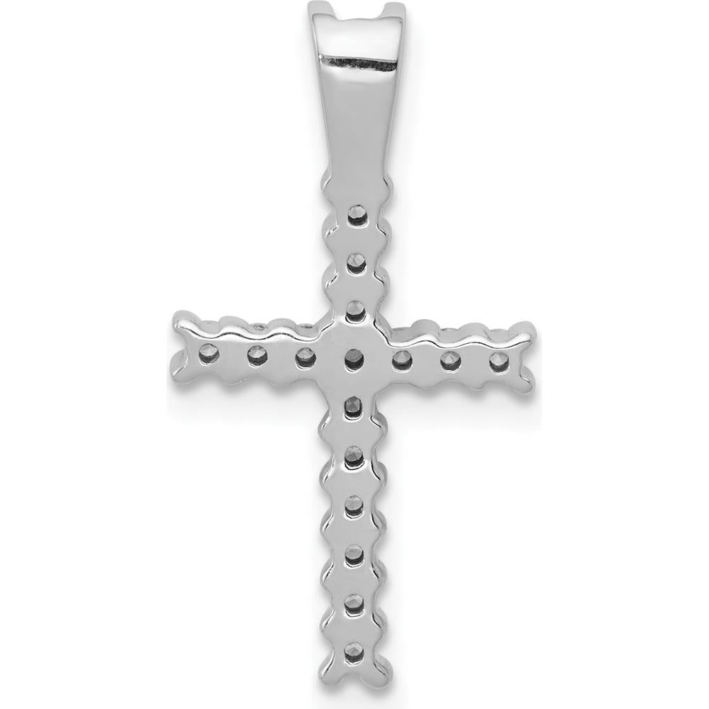 10K White Gold Diamond Cross Pendant with Prong-Set Round Diamonds - 0.25 Carat Total Diamond Weight by Oro Pregiato