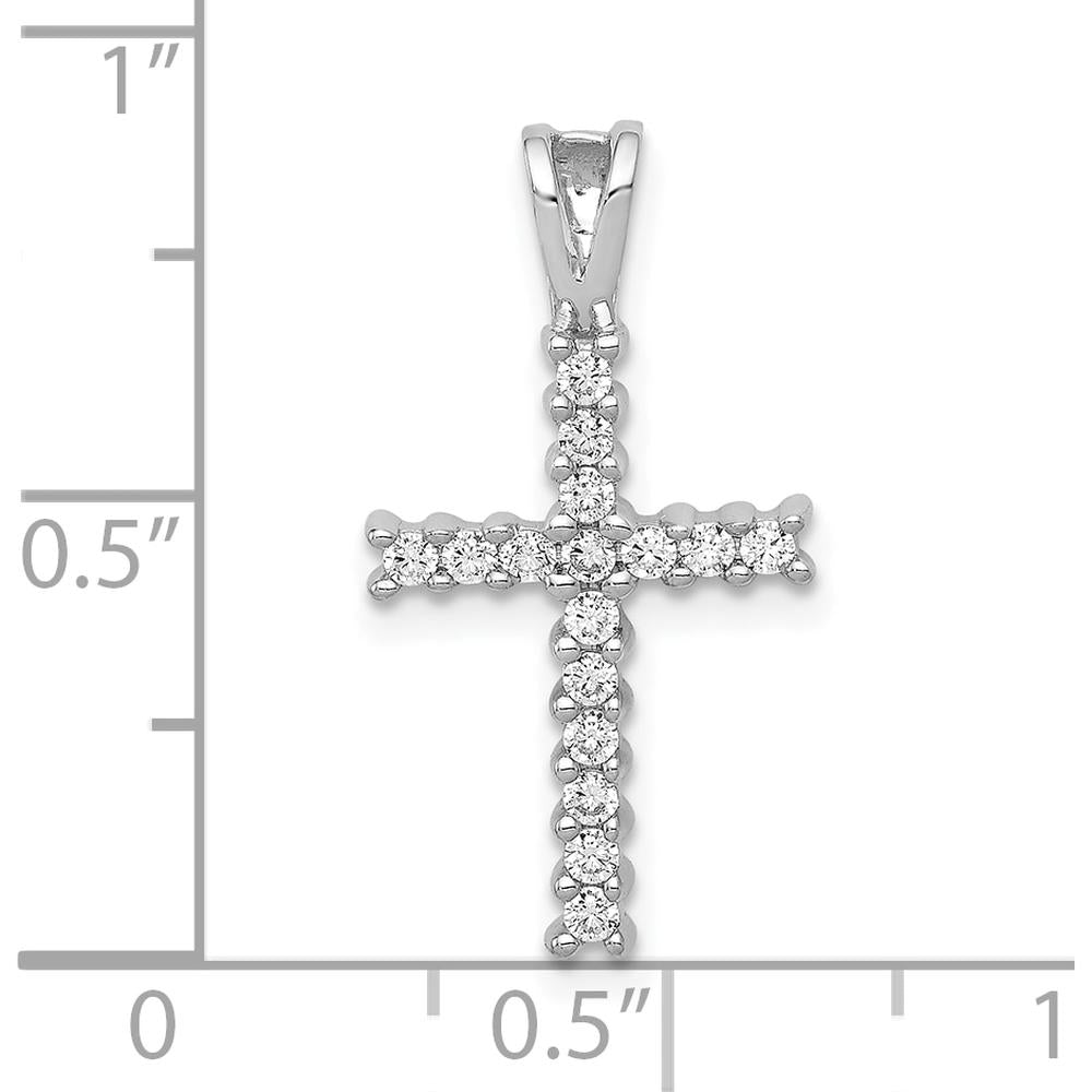 10K White Gold Diamond Cross Pendant with Prong-Set Round Diamonds - 0.25 Carat Total Diamond Weight by Oro Pregiato