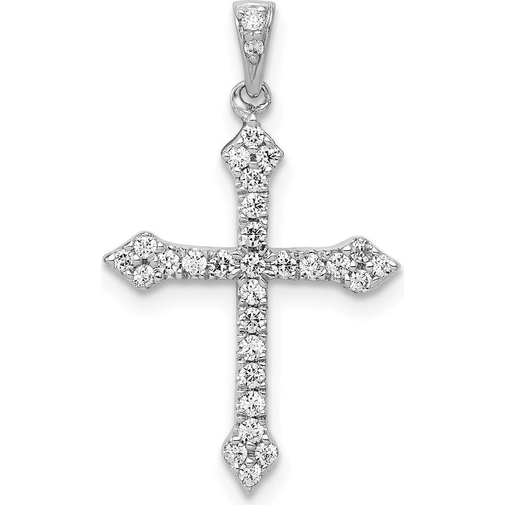 10K White Gold Diamond Cross Pendant with Rhodium Plating - 1/4 Carat Total Diamond Weight by Oro Pregiato