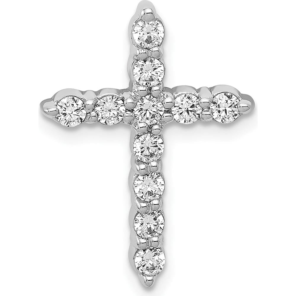 10K White Gold Diamond Cross Pendant with Round Brilliant Diamonds - 0.50 Carat Total Diamond Weight by Oro Pregiato