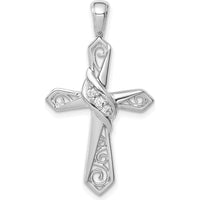 10K White Gold Diamond Cross Pendant with Swirling Detailing - 1/20 Carat Total Diamond Weight by Oro Pregiato