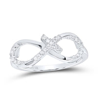 10K White Gold Diamond Cross Ring - 1/10 Carat Total Diamond Weight