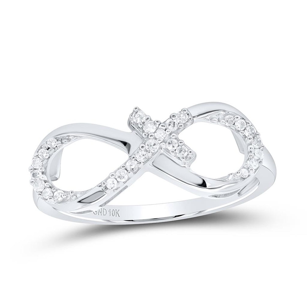 10K White Gold Diamond Cross Ring - 1/10 Carat Total Diamond Weight