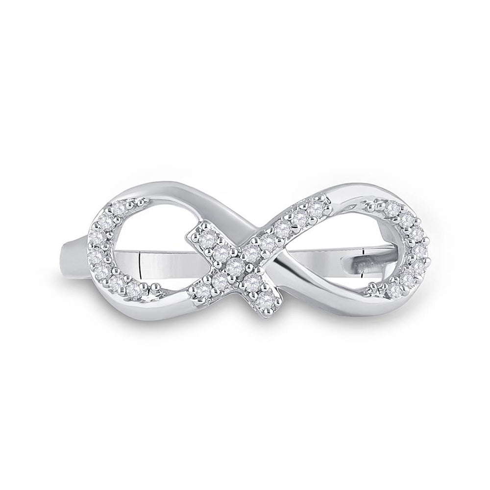 10K White Gold Diamond Cross Ring - 1/10 Carat Total Diamond Weight