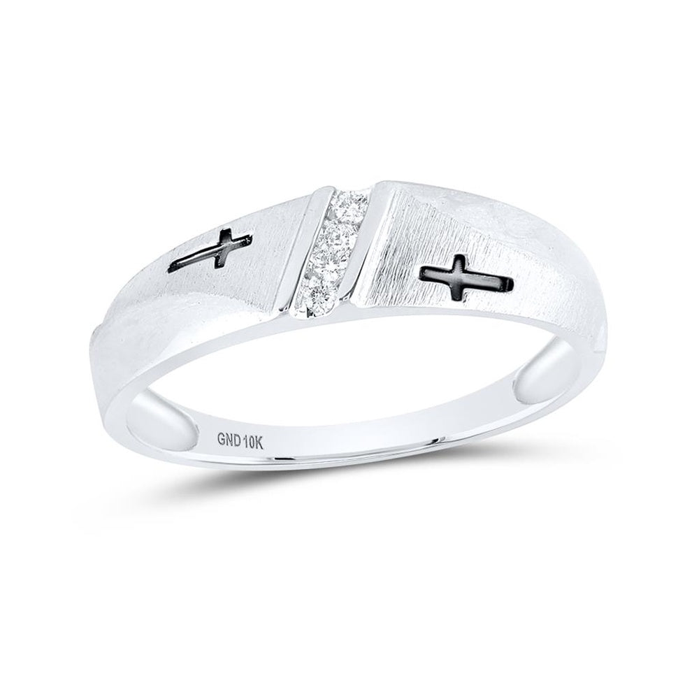 10K White Gold Diamond Cross Ring - 1/20 Carat Total Diamond Weight