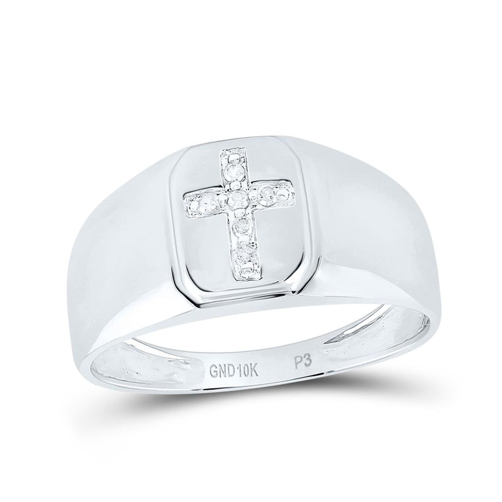 10K White Gold Diamond Cross Ring - 1/20 Carat Total Diamond Weight
